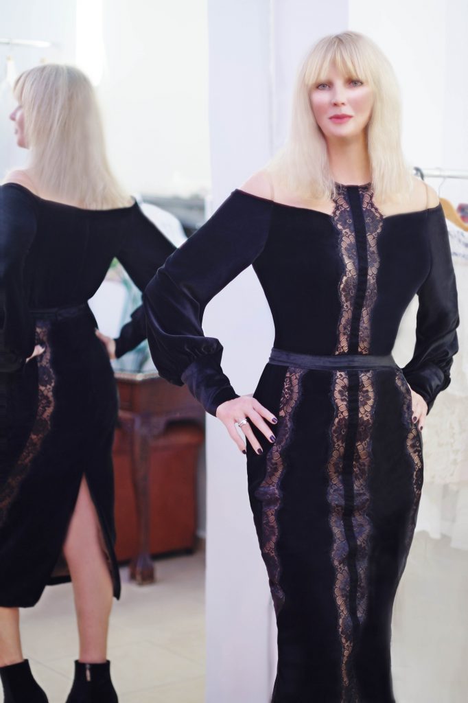 black velvet long sleeve evening dress 2