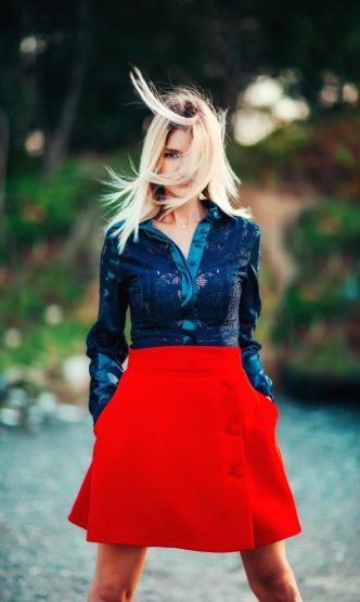 red skirt and blue top 1